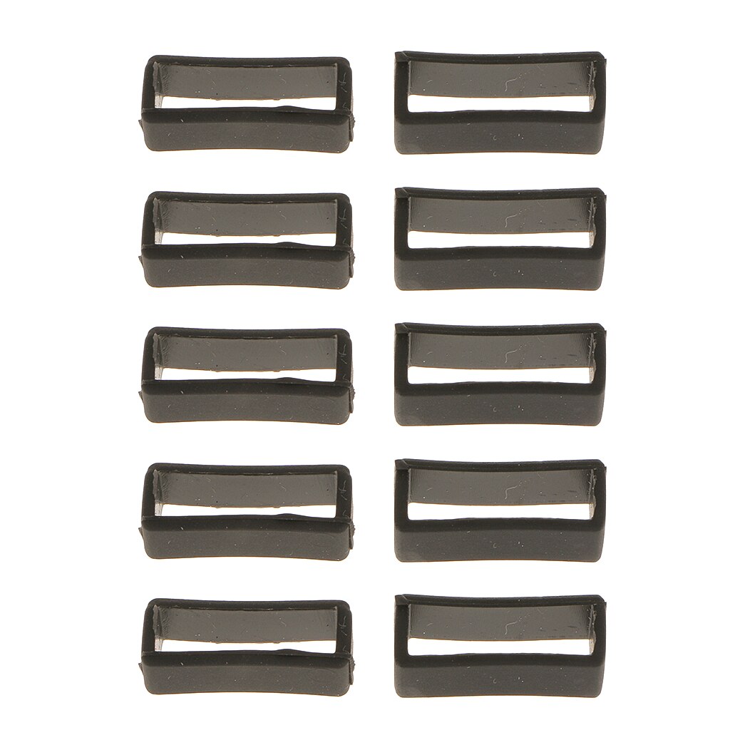 10 pièces montre bracelet boucle cerceau noir PVC Silicone caoutchouc boucle support de retenue 20mm: Black 22mm