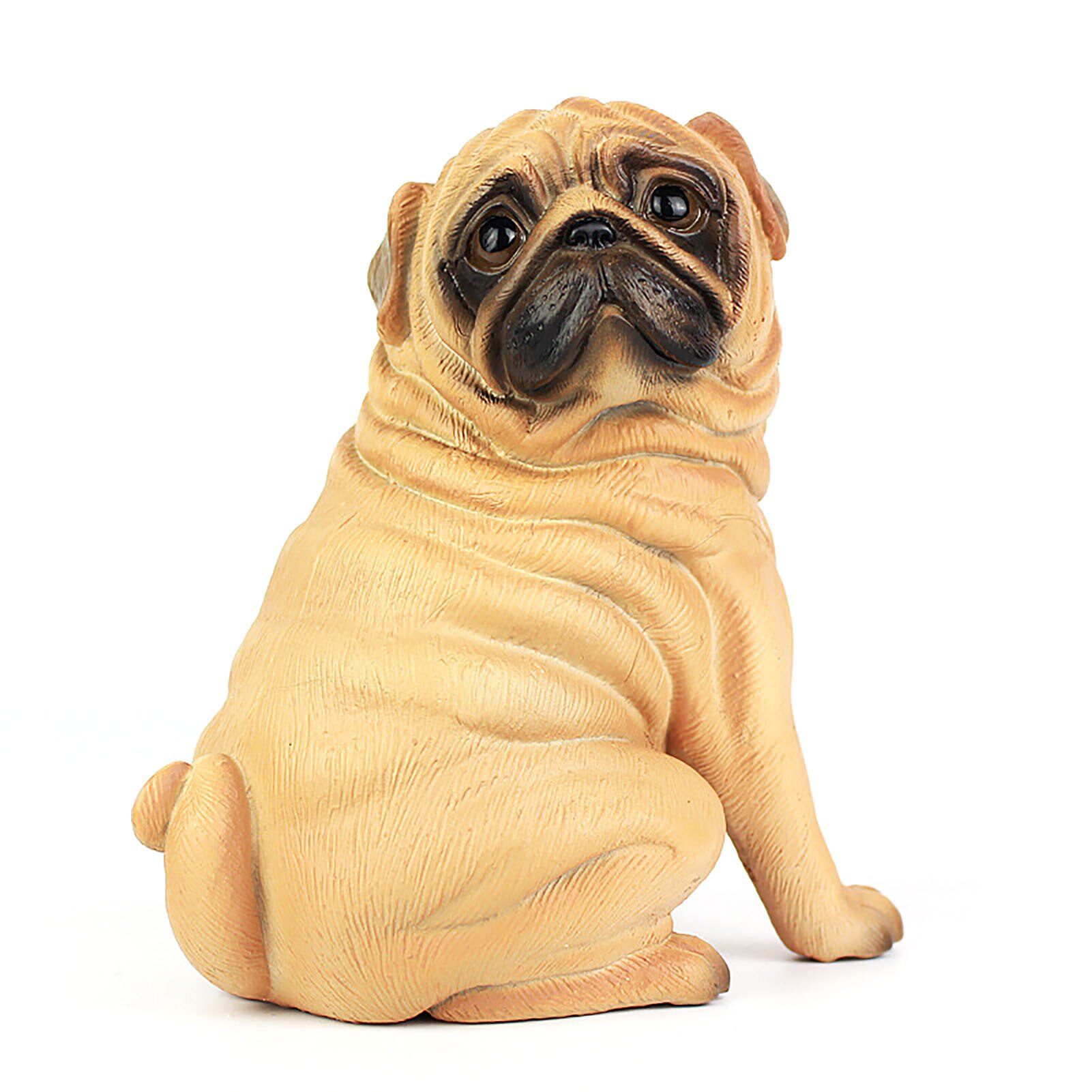 Realistische Herbruikbare Plastic Kunstmatige Pug Hond Model Standbeeld Leuke Voor Home Office Decor Collectible Tt-Best: Bruin