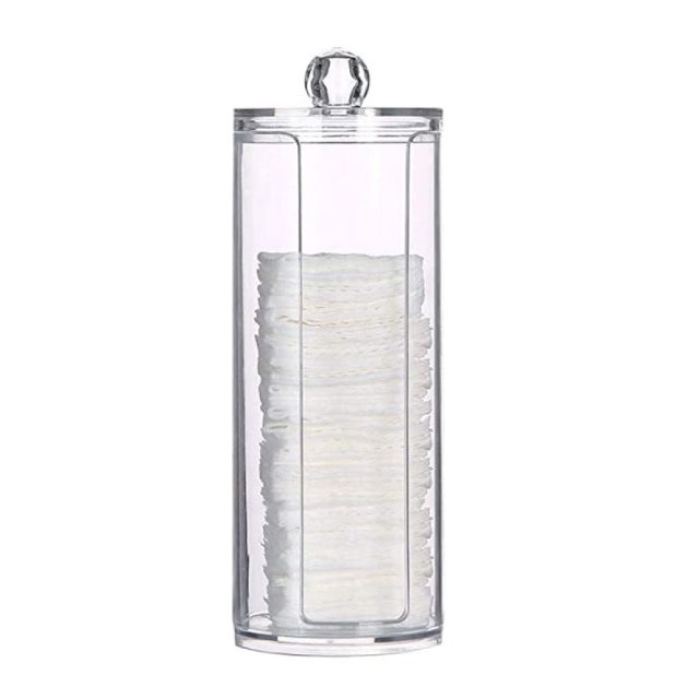 Makeup organizer akryl opbevaringsboks vatrondeller holder badeværelse gennemsigtige vatpinde organiser til kosmetikskuffe: D