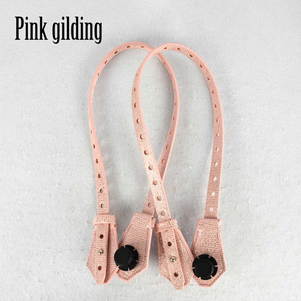 tanqu Porous Bidirectional Adjustable Length Flat Leather Belt Handle with Clasp for Obag Basket Bucket City Chic Handbag O Bag: Pink gilding