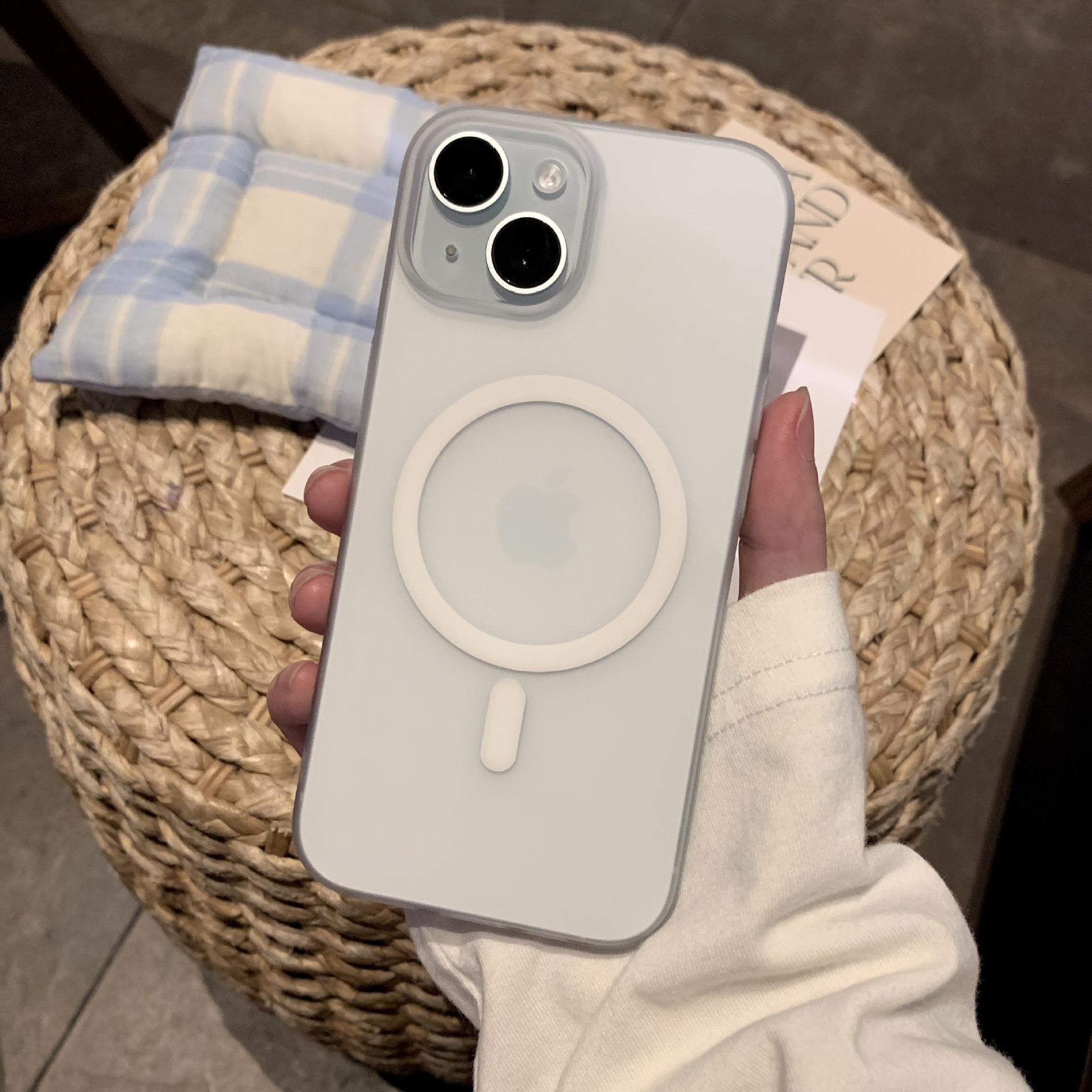 Ultra Dunne Matte Hard Plastic Telefoon Case Voor iPhone 15 14 Plus 13 12 11 Pro Max Voor Magsafe Draadloze Lading magnetische Clear Cover: Canvas / Beige