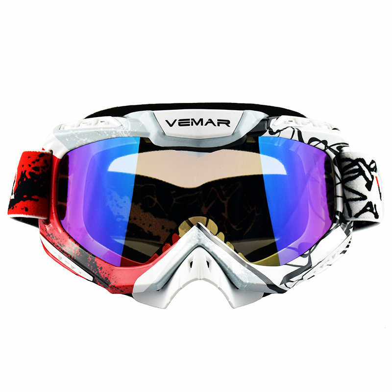 VEMAR Goggles Motorcycle Protective Gears Flexible Cross Helmet Face Mask Motocross Goggles Dirt Bike UTV Eyewear Gear Glasses: QU1026-Red