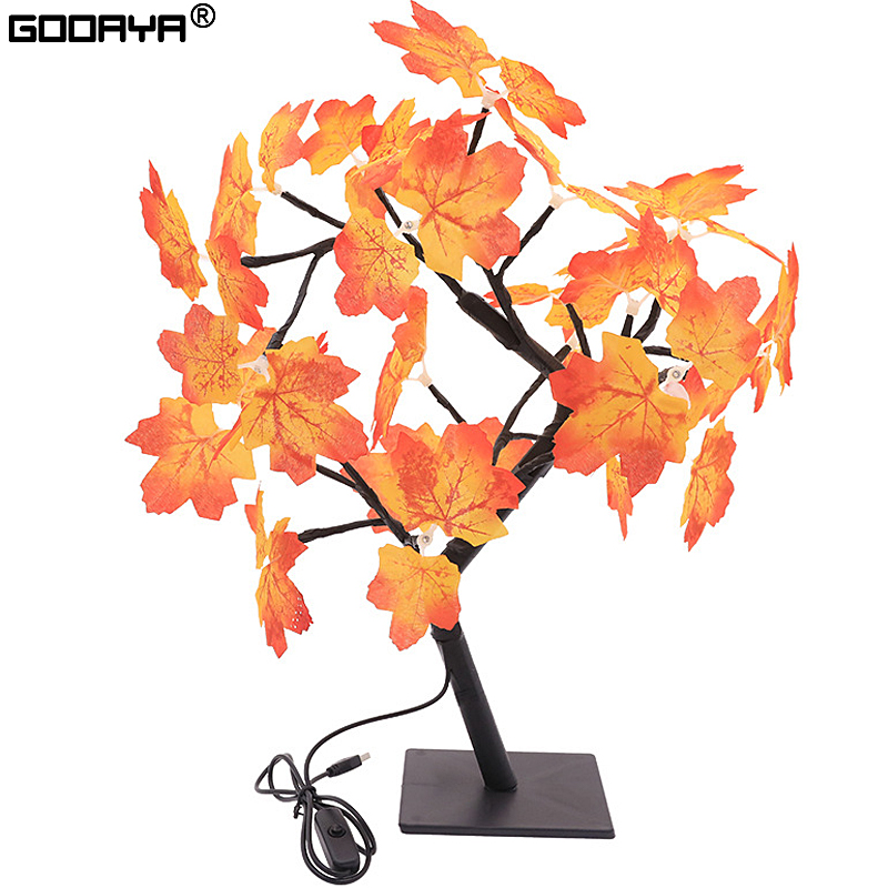 24 LED hoja de arce Hada luz flor árbol lámpara de mesa Rosa luz de noche USB operado para boda decoración de Halloween