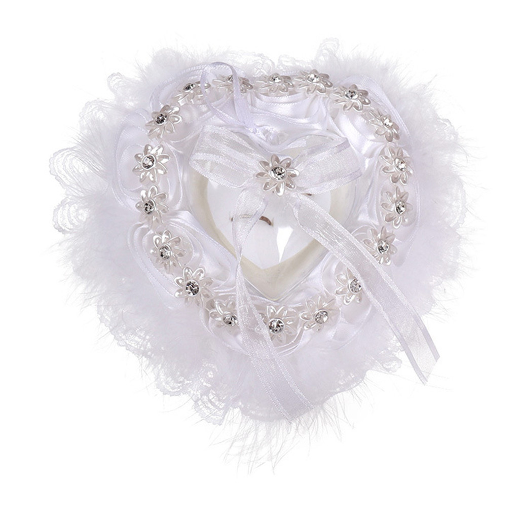 Wedding Ceremony Ring Bearer Pillow Cushion With Pearl Beaded Lace Silk #C