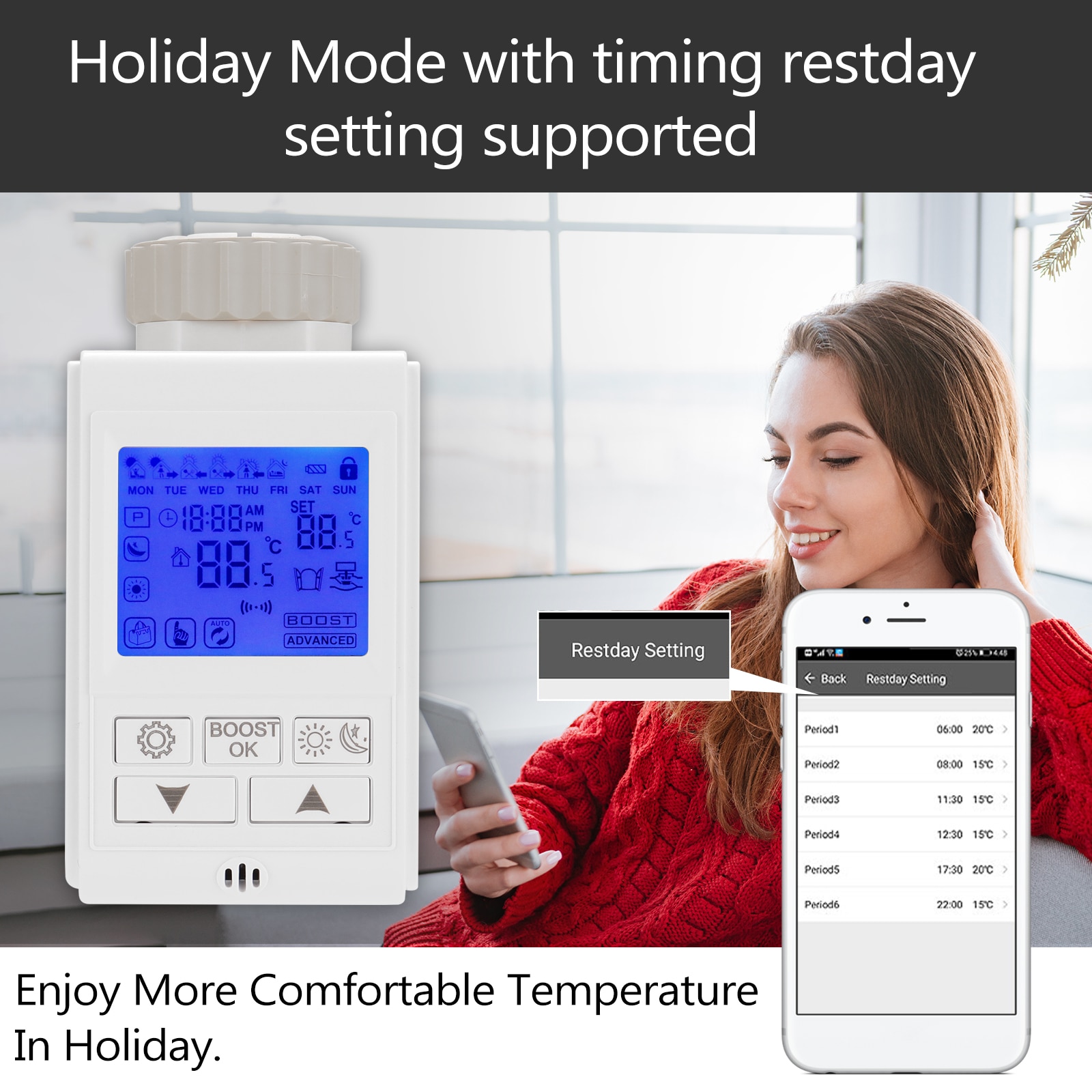 HY369 LCD Digital Screen TRV Thermostatic Radiator Valve Intelligent Temperature Control Heating Thermostatics Radiator Valve