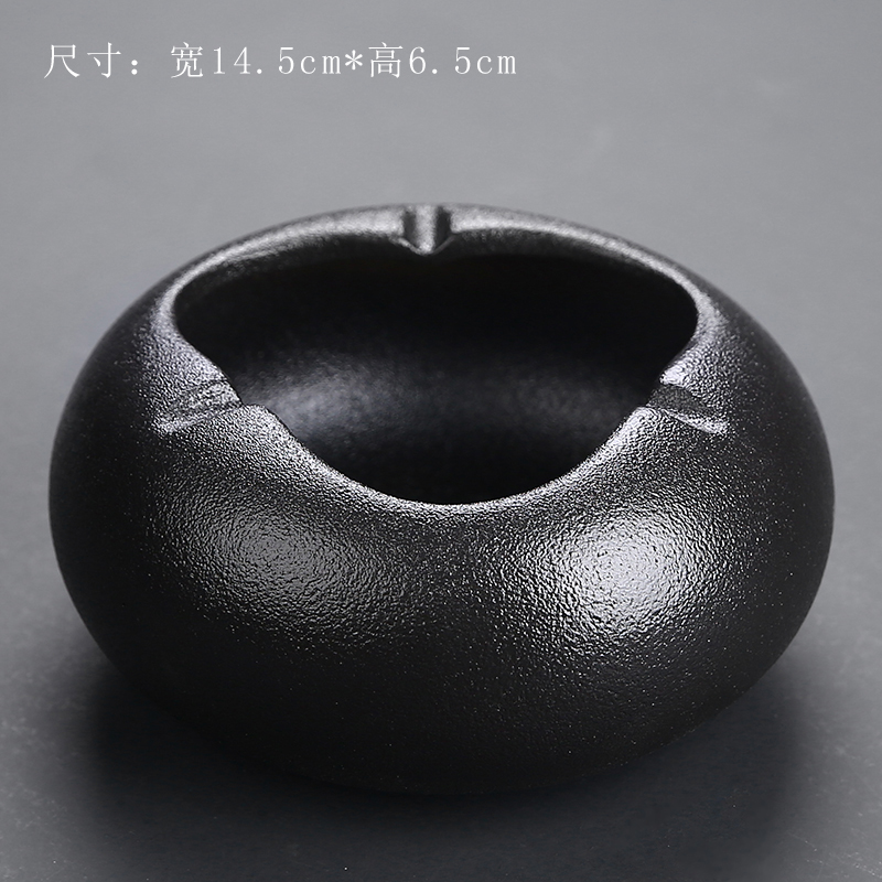 Cenicero de cerámica con tapa para el hogar, Cenicero de Estilo Vintage para sala de estar, mesa de té, suministros de decoración de oficina: Negro