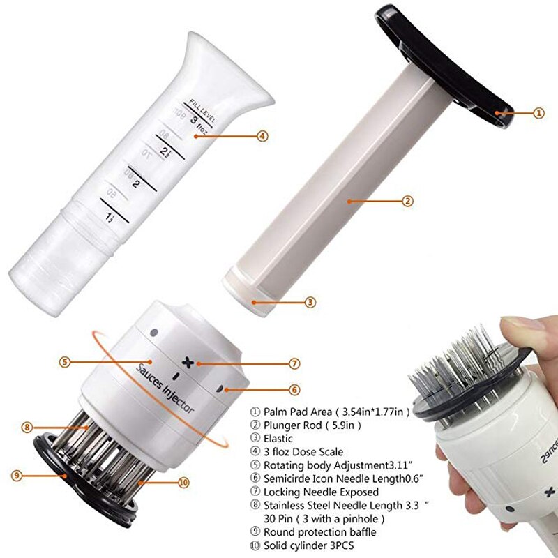 Upors 30 Naald Vleesvermalser Professionele Vlees Injector Tenderizer Rvs Blade 3 Oz Marinade Injector