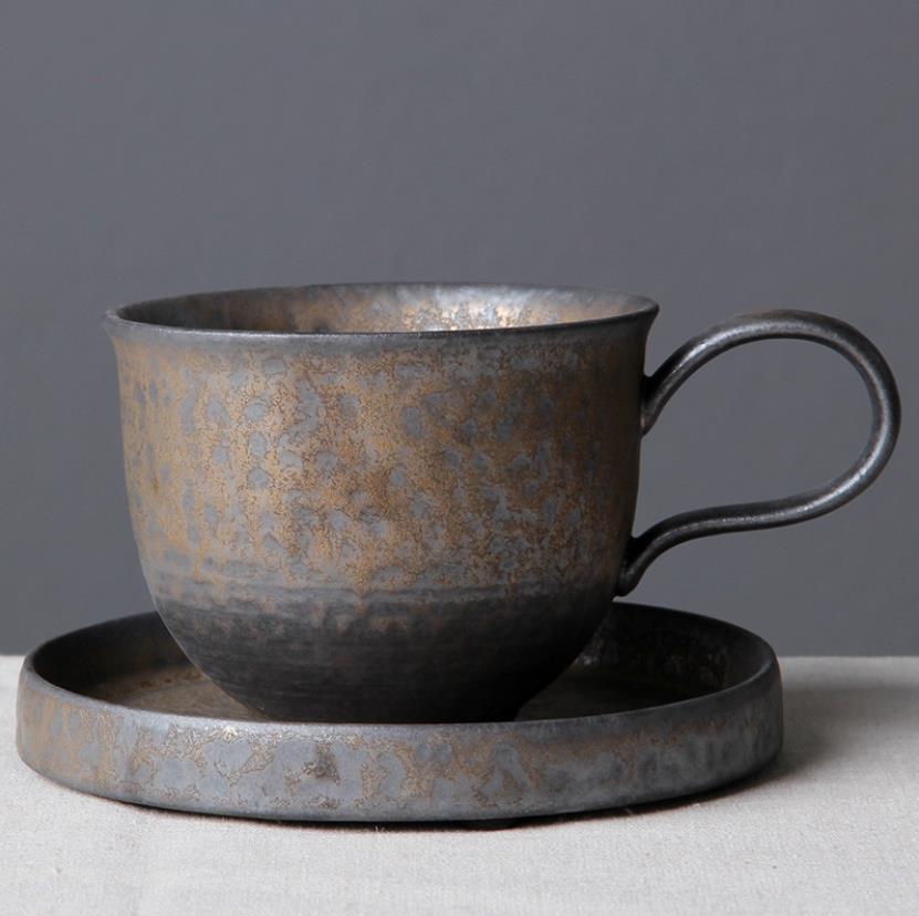 Japansk stil grov keramik retro kontor temuggar vintage handgjorda vattenkopp kaffe mjölk drinkware: Set 2 - svart