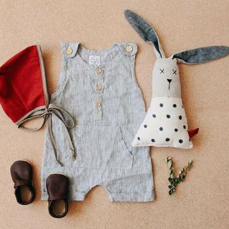 Newborn Baby Boy Cotton linen Romper Jumpsuit Sleeveless Clothes Set