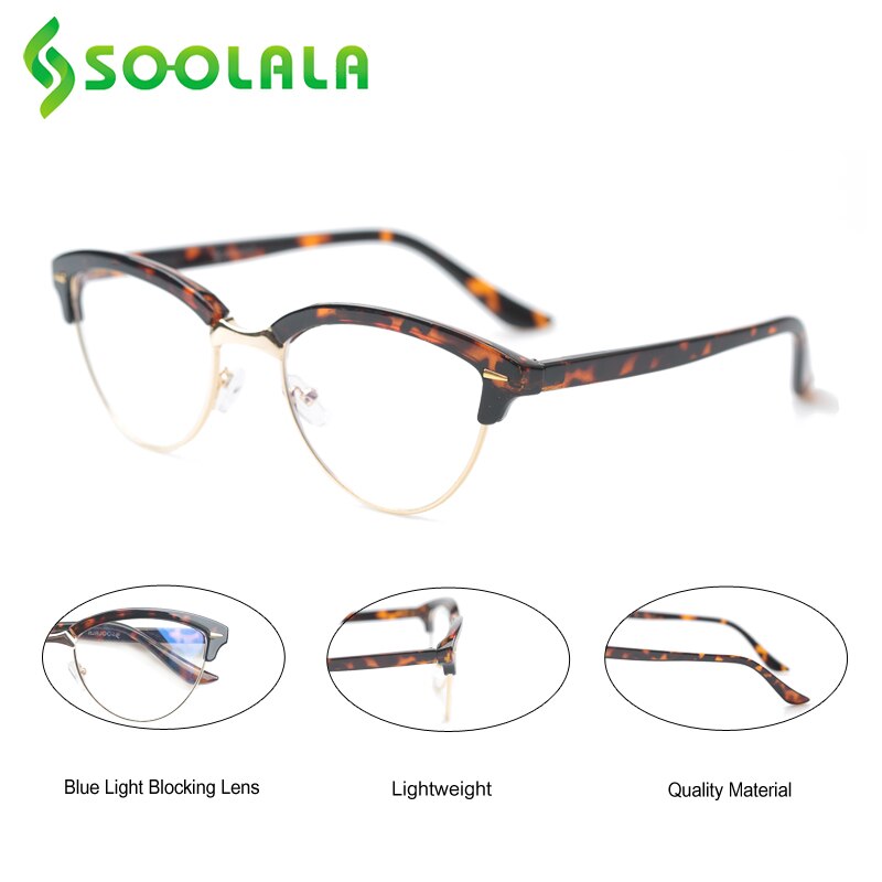 SOOLALA ojo de gato Semi-Rimless Anti luz azul filtro gafas marco mujeres azul claro bloqueo Anti radiación gafas de ordenador