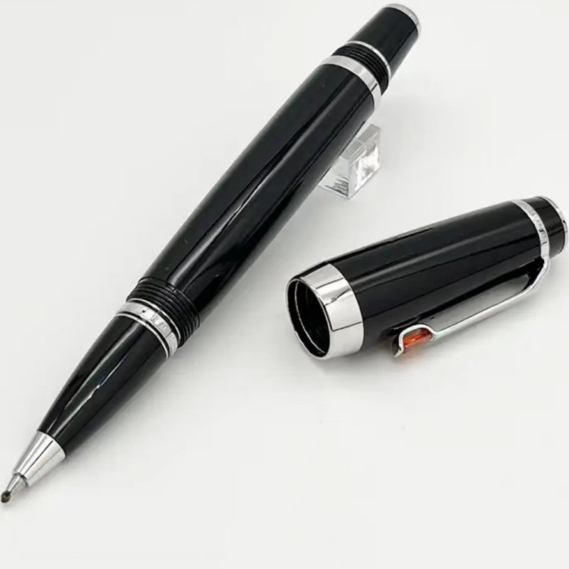 Edição limitada Bohemis Caneta esferográfica de resina preta Mini curta portátil para viagem, escritório, escola, escrita com número de série de gema