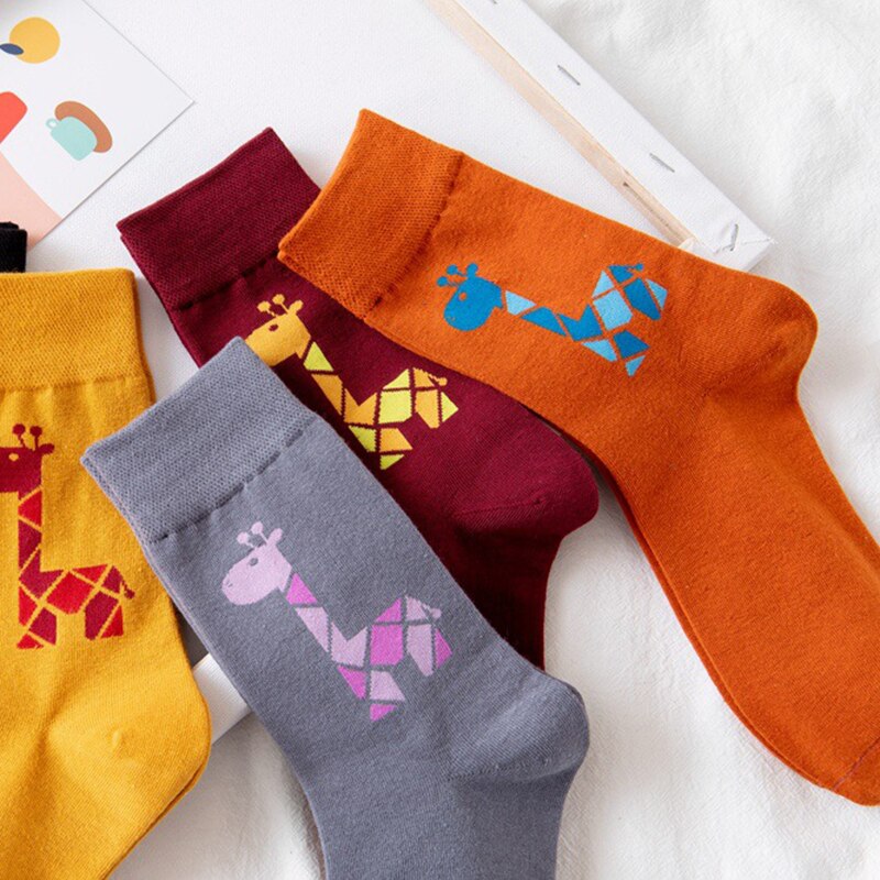 Calcetines largos de algodón con dibujos de animales y jirafa para mujer, para Otoño e Invierno