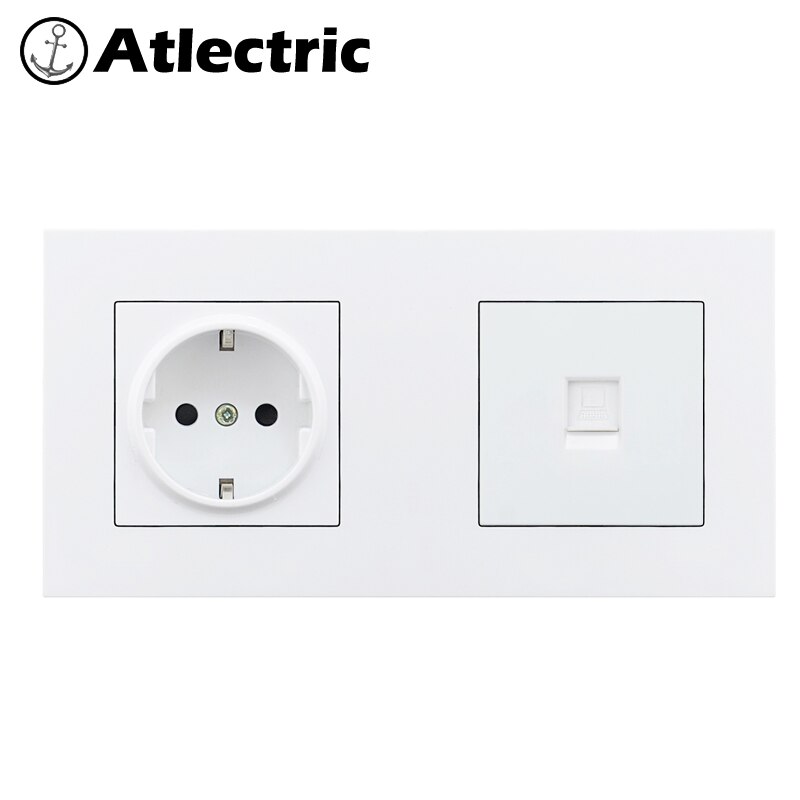Atlectric RJ45 Socket EU Standard Plug Wall Socket Computer Data Port Socket Dual RJ45 With TV Outlet Plastic Panel