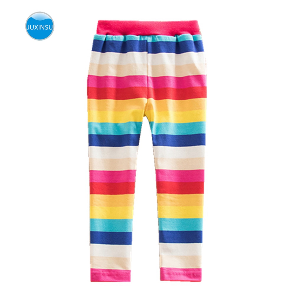 JUXINSU Meisjes Regenboog Streep Leggings Katoen Bloem Lange Lente Zomer Broek voor 1-8 Jaar