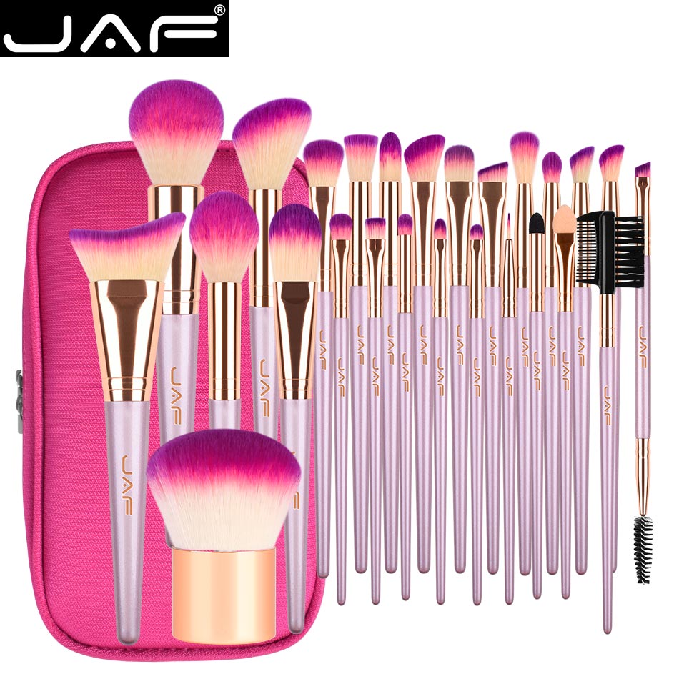 Jaf 26Pcs Gouden Make-Up Borstel Set Met Rits Case Reizen Cosmetische Tas Make Up Kwasten Professionele Studio Synthetische borstel