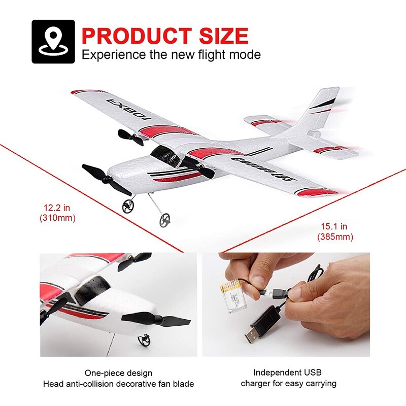 2.4Ghz 2-Channel Remote Control Aircraft EPP Foam RC Aircraft Built-in 6-Axis Gyroscope FX801 Remote Control Glider