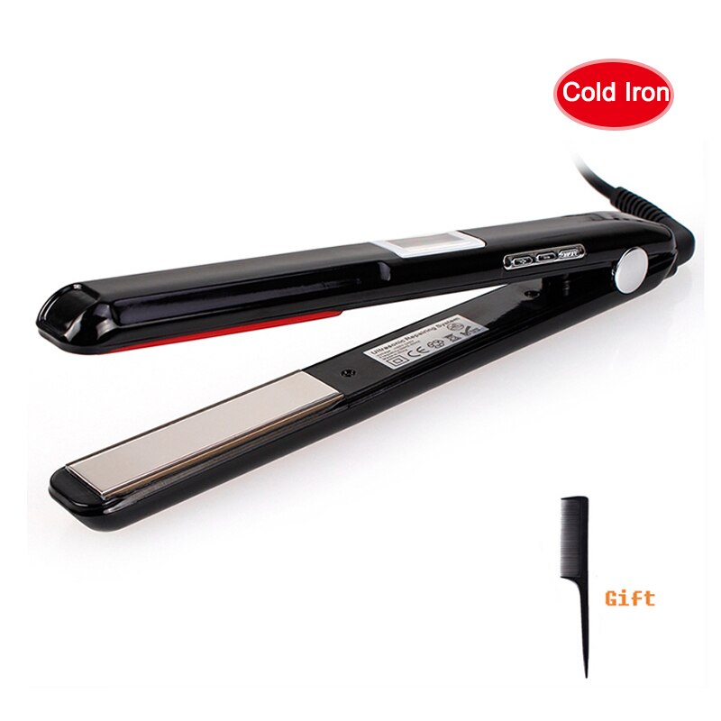 Hair Care Ultrasonic Infrared Hair Straightener Cold Flat Iron Hair Treament Styler Therapy Conditioning Tools: black / AU