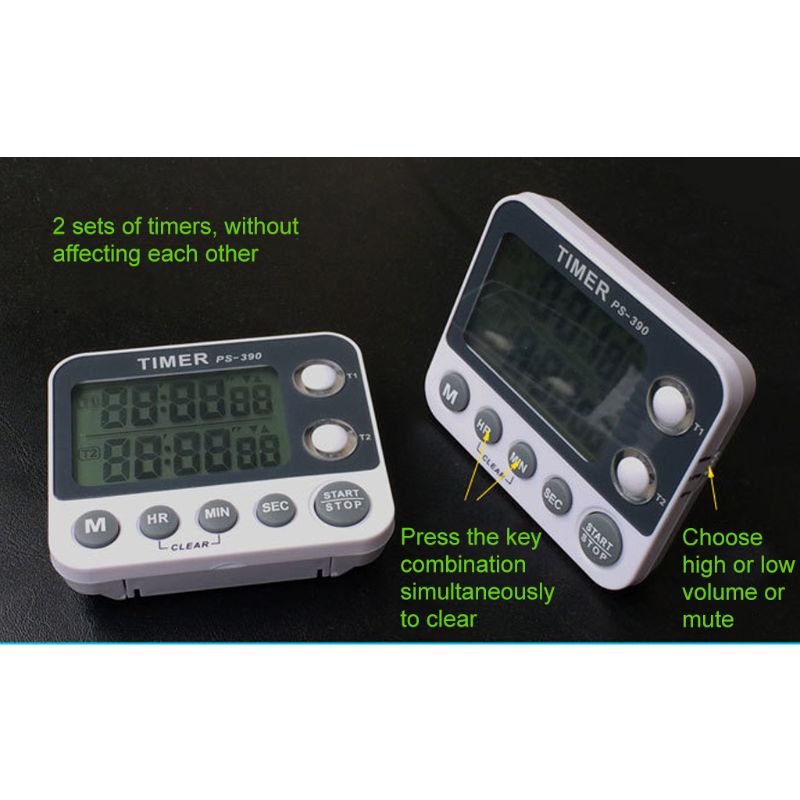 2 Group Timer Stopwatch Portable Digital Electronic Countdown Alarm Clock Reminder 0.01s Kitchen Cooking Timer