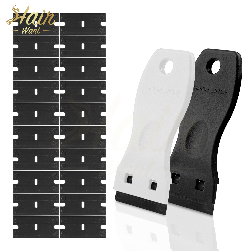 Hair Want Plastic Razor Scraper With 10pcs Double Edged Plastic Blades Hair Extension Tape Scraper Adhesive Tape in Remover: Pink