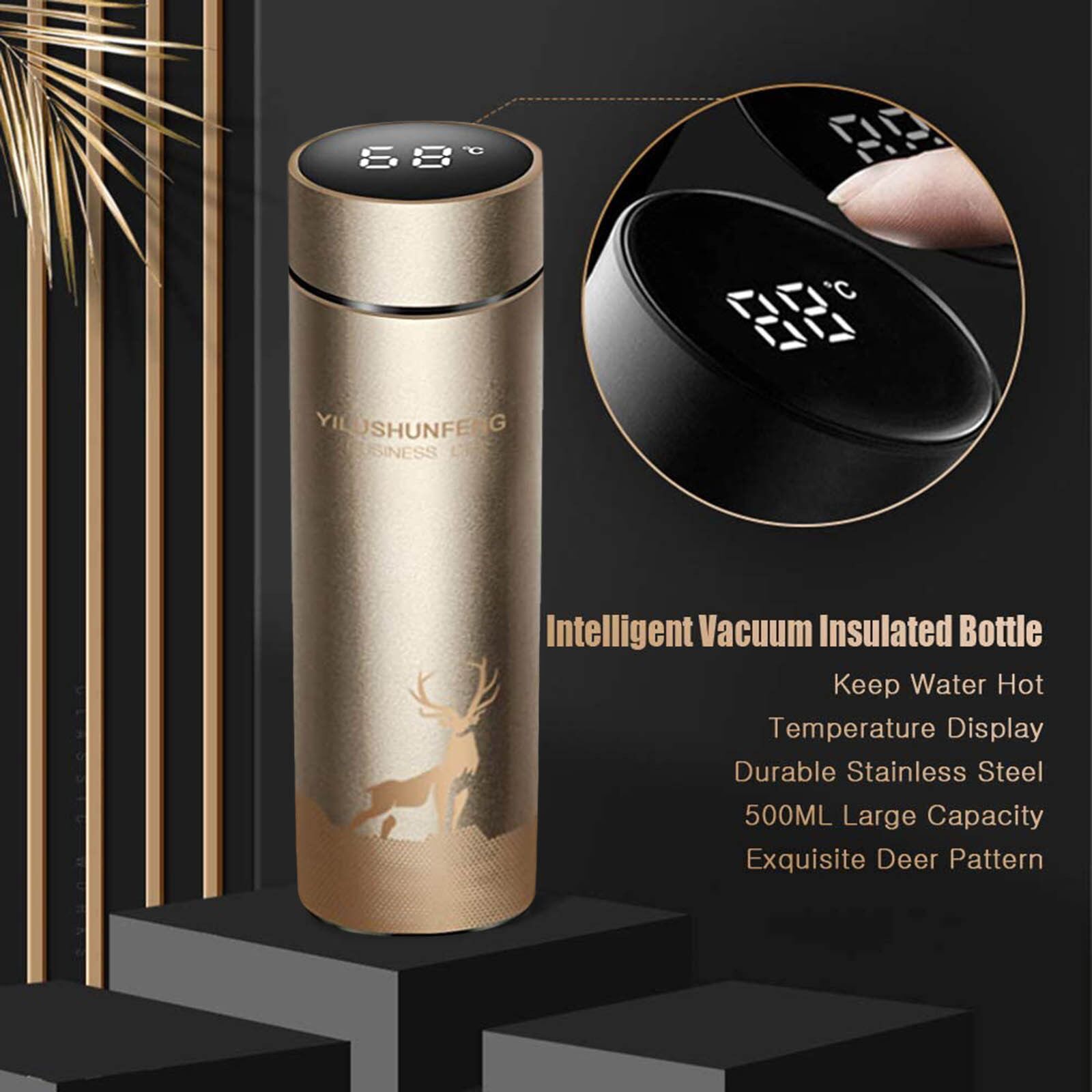500ml stainless steel smart vacuum flask LCD screen display temperature smart kettle with tea strainer tumbler airless bottle: MULTI