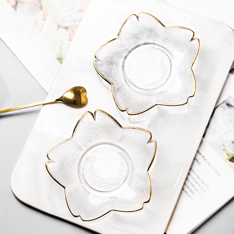 Gold Rim Glass Salad Bowls Dinner Plates Kitchen Utensils Glass Soup Plate Fruit Dishes Cooking Dinnerware Food Container