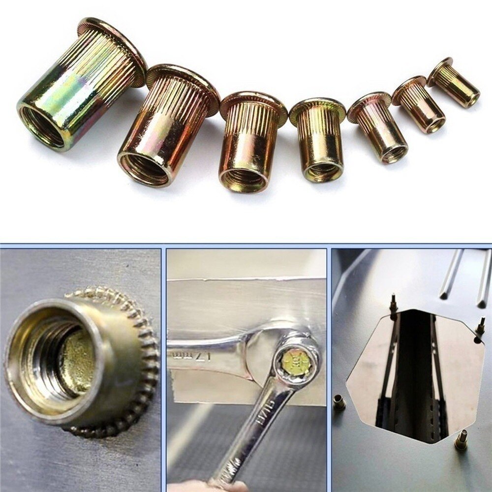 Tuercas de remache de cabeza plana de acero al carbono, tornillos de Nutsert M3, M4, M5, M6, M8, M10, M12, piezas de Hardware de varios tamaños, 165 Uds.