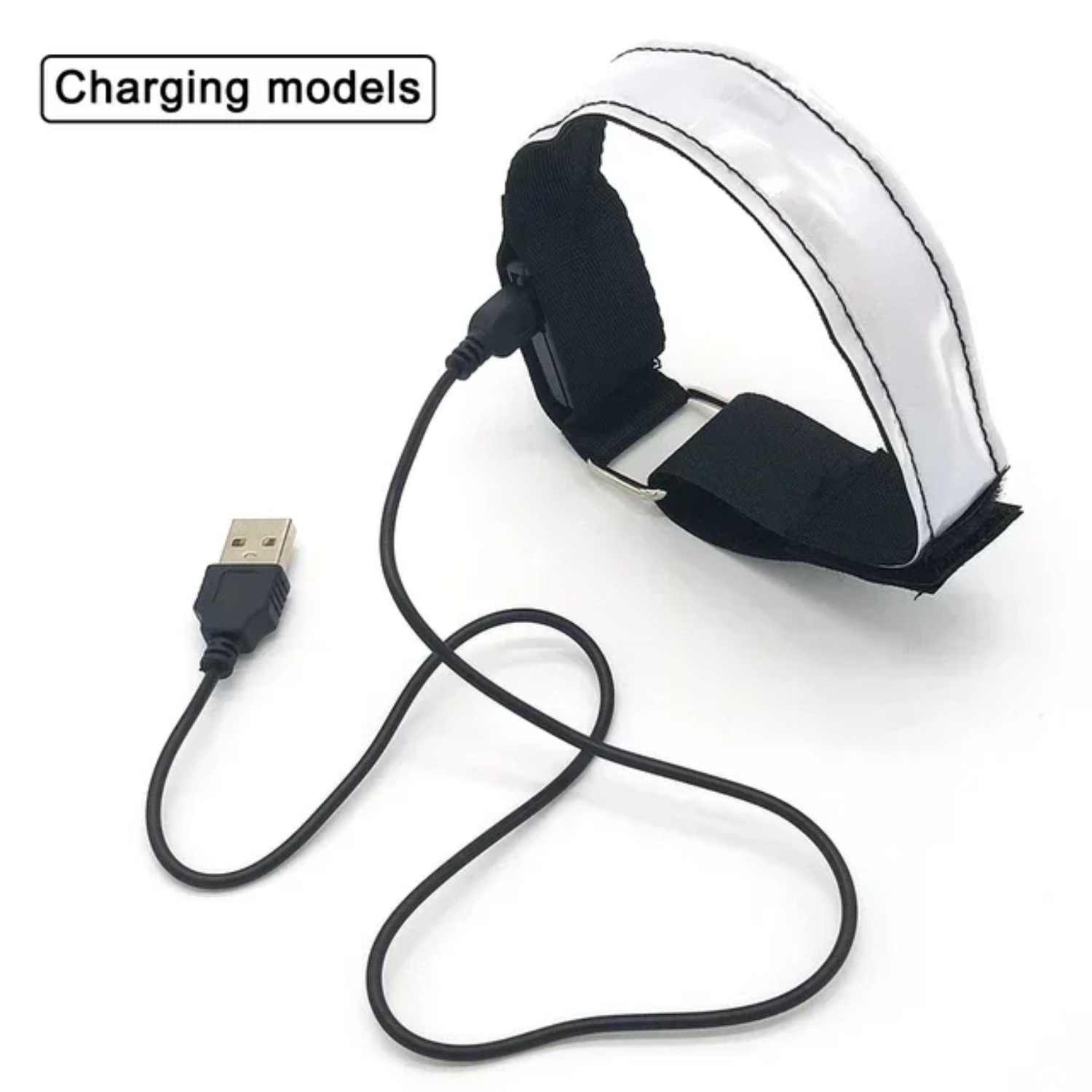 Brazalete luminoso para correr de noche con carga USB, pulsera para deportes al aire libre, cinturón de seguridad reflectante para ciclismo, pulsera brillante para bicicleta: Blanco