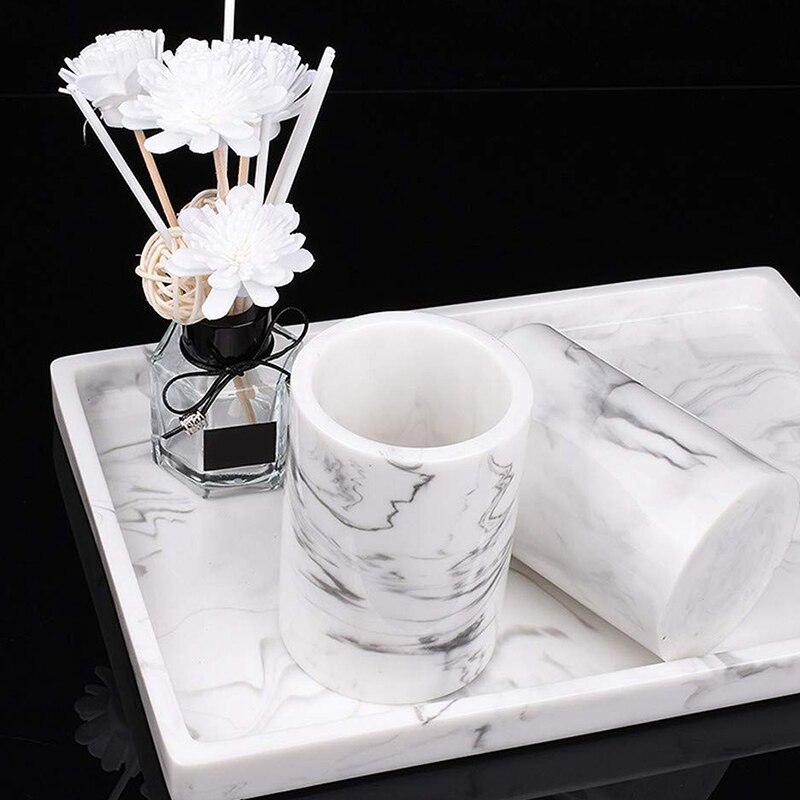 Vanity Tray, Toilet Tank Storage Tray, Resin Bathtub Tray Bathroom Tray Marble Pattern Tray, Vanity Organizer for Tissues, Candl