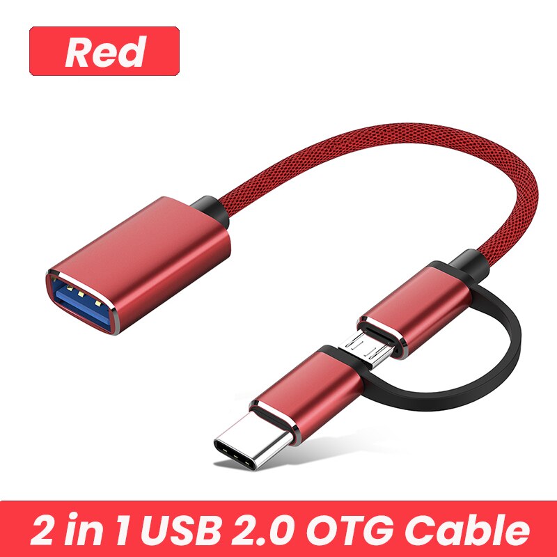 Type-C Micro USB OTG Adapter Cable USB 3.0 2.0 Female To Type C Male Cable Adapter Converter USB-C Cable For Car MP4 Phone: Red 2 in 1 2.0
