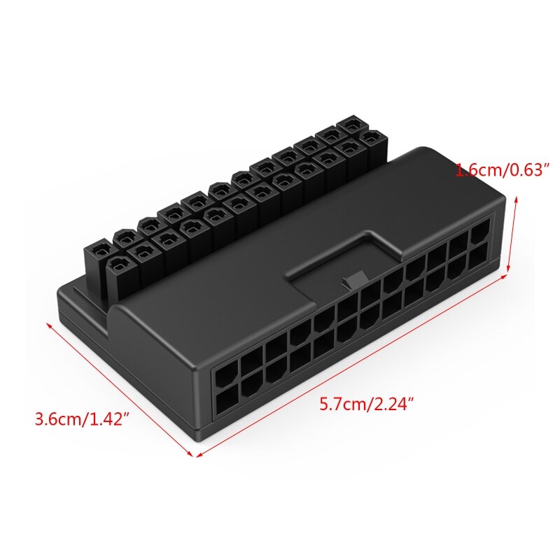 24Pin 90° Atx Power Adapter 24P 90 Degree Power Supply Connector Steering Head for Computer Motherboard 1 PC 57x36x16mm