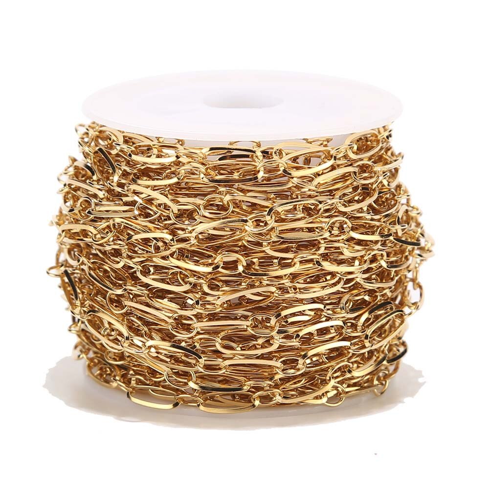 1 meter 4mm bredde nyeste rustfrit stål guld ovale rolo link kæder fund egnet til smykkefremstilling: Guld od kæde
