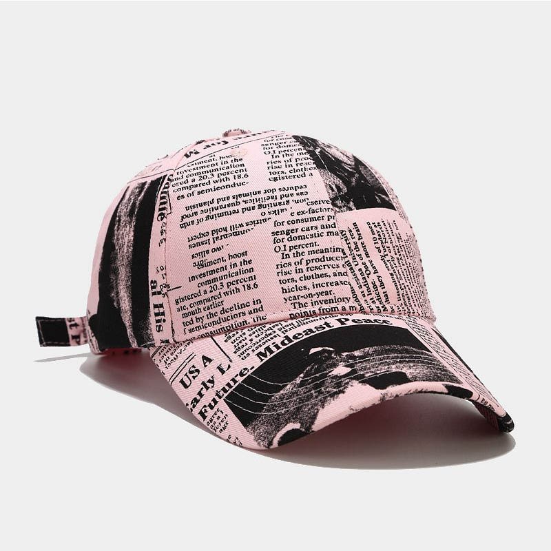 FS 2022 Yellow Retro Newspaper Pattern Baseball Cap For Men Summer Women Stylish Caps Streetwear Hip Hop Trucker Hat Casquette: Pink Baseball Cap