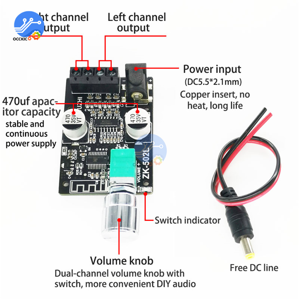 ZK-502L Audio Speakers DIY Bluetooth 5.0 High Power Digital Amplifier Stereo Board 50W+50W AMP Amplificador Audio Home Theater