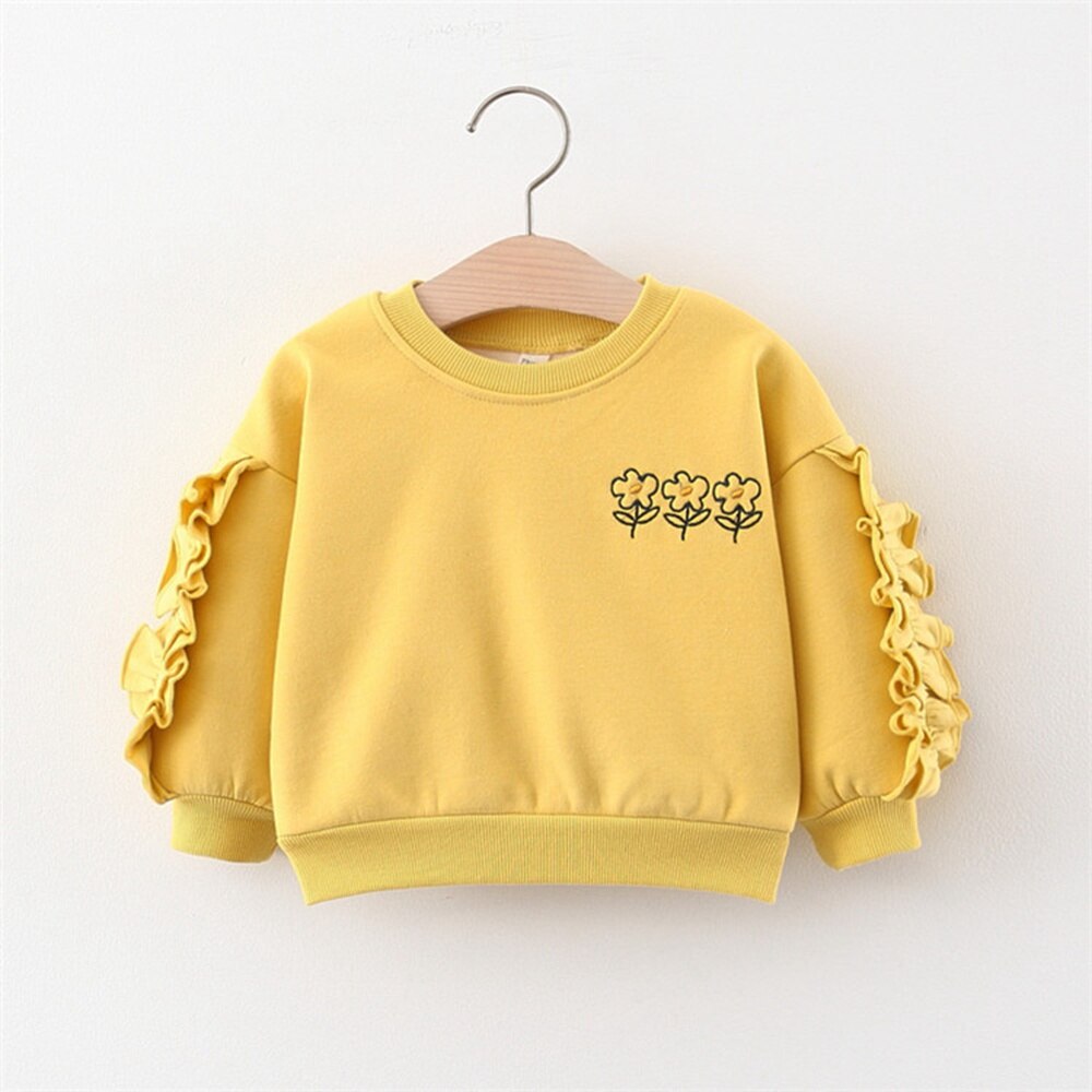 Casual Herfst Winter Meisjes Kids Trui Fluwelen Lange Mouwen Ruches Bloem Kinderen Baby Zuigelingen Tops Sweatshirt S11533: Yellow / 24M