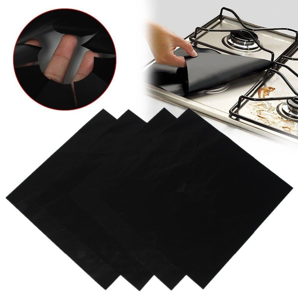4 unids/set negro papel de aluminio reutilizable de placa de cocina de Gas de protector de quemador de estufa cubierta del trazador de líneas para utensilios de limpieza de cocina conjunto de utensilios para Cocina