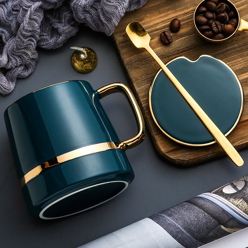 Imellow nordisk stil høj kvalitet keramisk kaffekop luksuriøst kaffekrus og underkopsæt porcelæn eftermiddagste servise sæt: C
