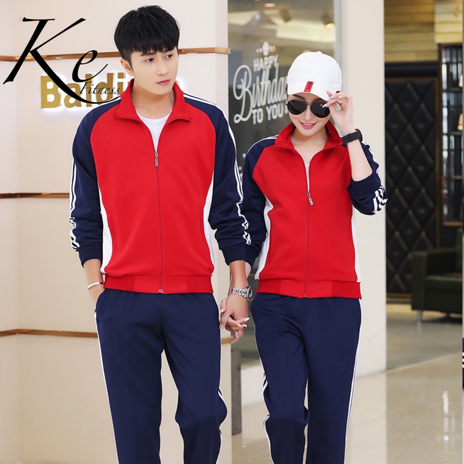 Ke sportpak heren dames unisex paar hardloop sportkleding grote maat extra plus sportset trainingspak koppels gestreept