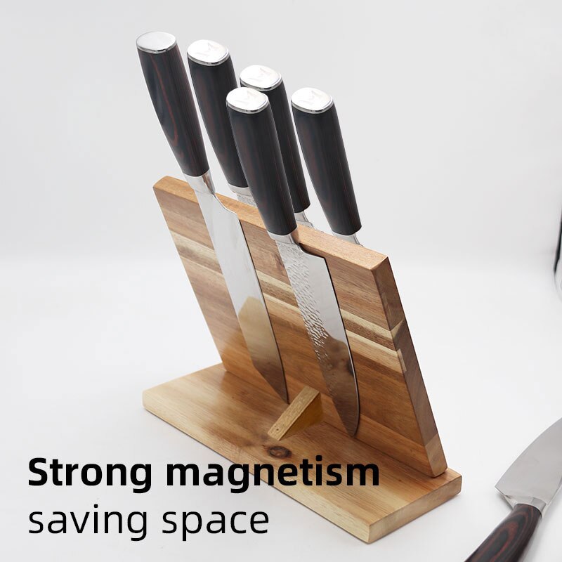 Magnetic Knife Block Natural Wood Knife Organizer Block Oblique Knife Dock Kitchen Scissor Holder Strongly Magnetic