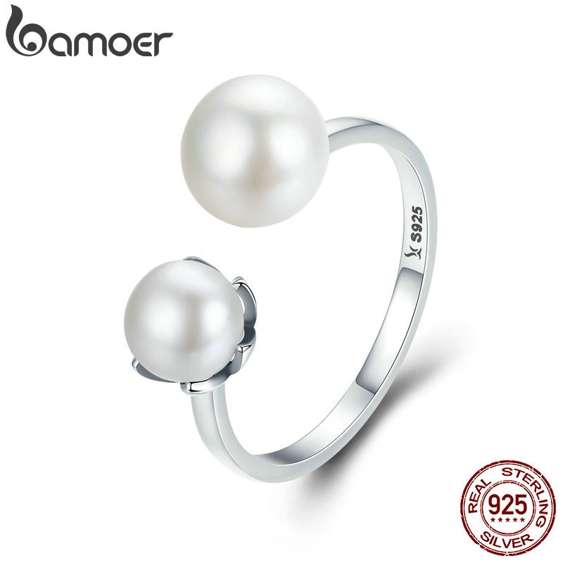 Bamoer Echt 100% 925 Sterling Zilver Dubbele Bal Vinger Ring Verstelbare Vrouwen Ring Luxe Sterling Zilveren Sieraden SCR192