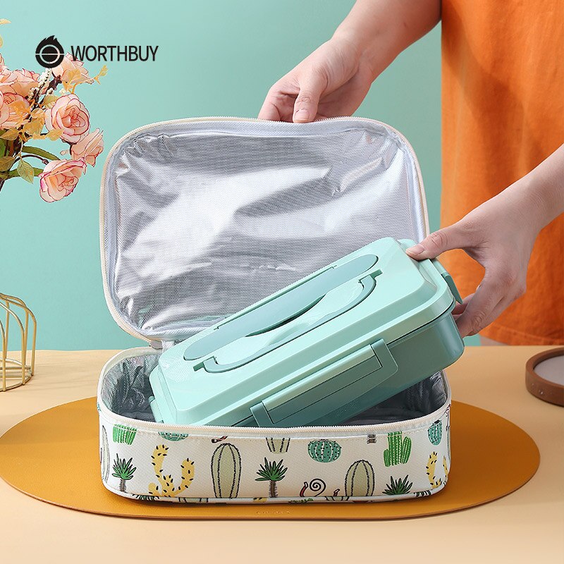 WORTHBUY Cute Monkey Lunch Bag Portable Thermal Lunch Box Bag For Woman Kids School Picnic Waterproof Oxford Food Container Bag