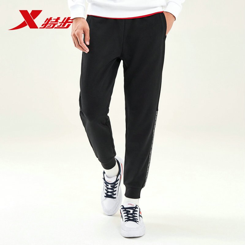 Xtep Heren Running Sport Broek Herfst Geweven Ademend Losse Broek Mannen Casual Broek 881329639246: black / XXXL