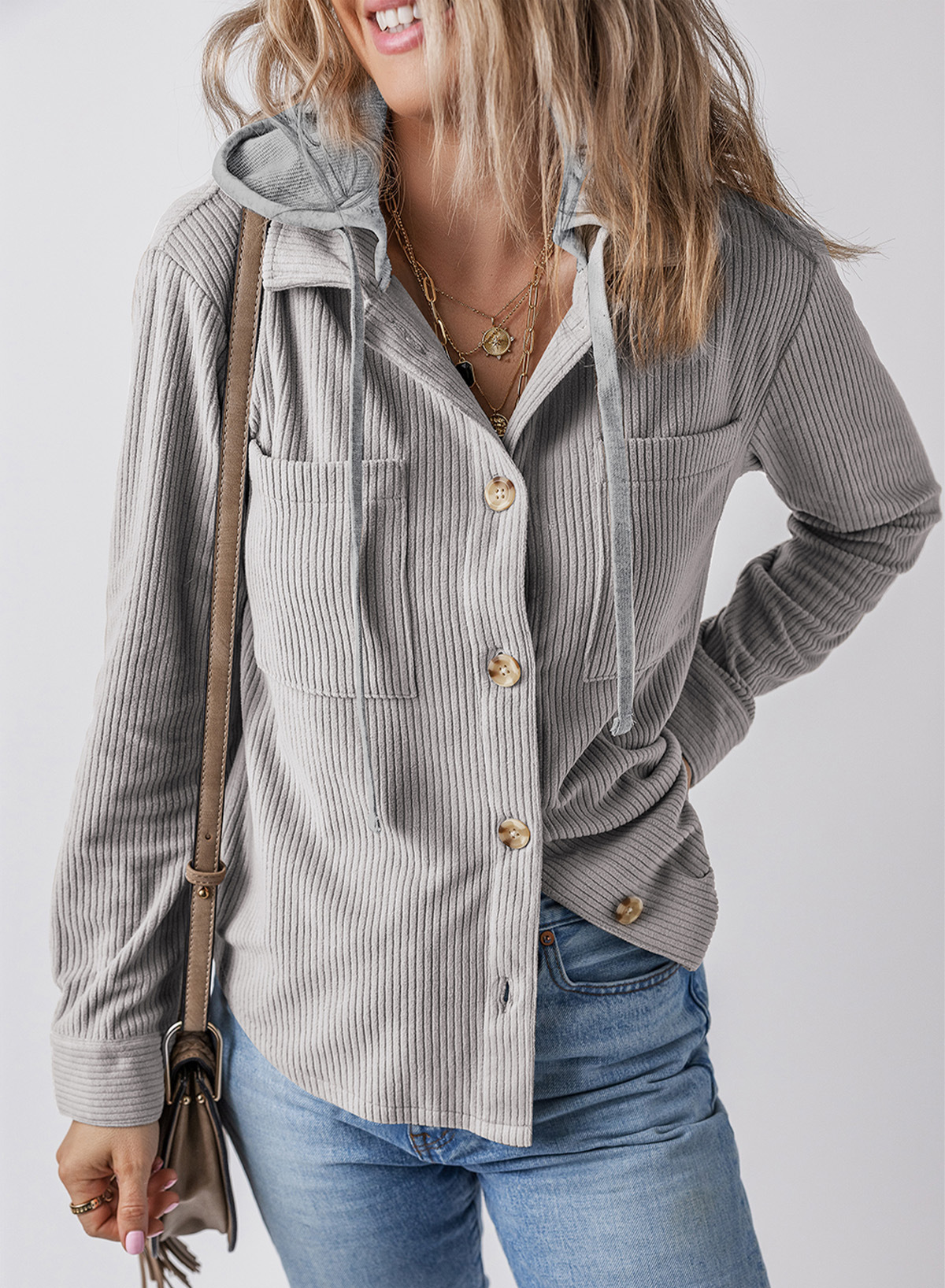Women's Autumn Button Bomber Jacket Casual Hooded Pocket Streetwear Drawstring Girl Workout Demi-season Jacket For Women Coat: S / Brown
