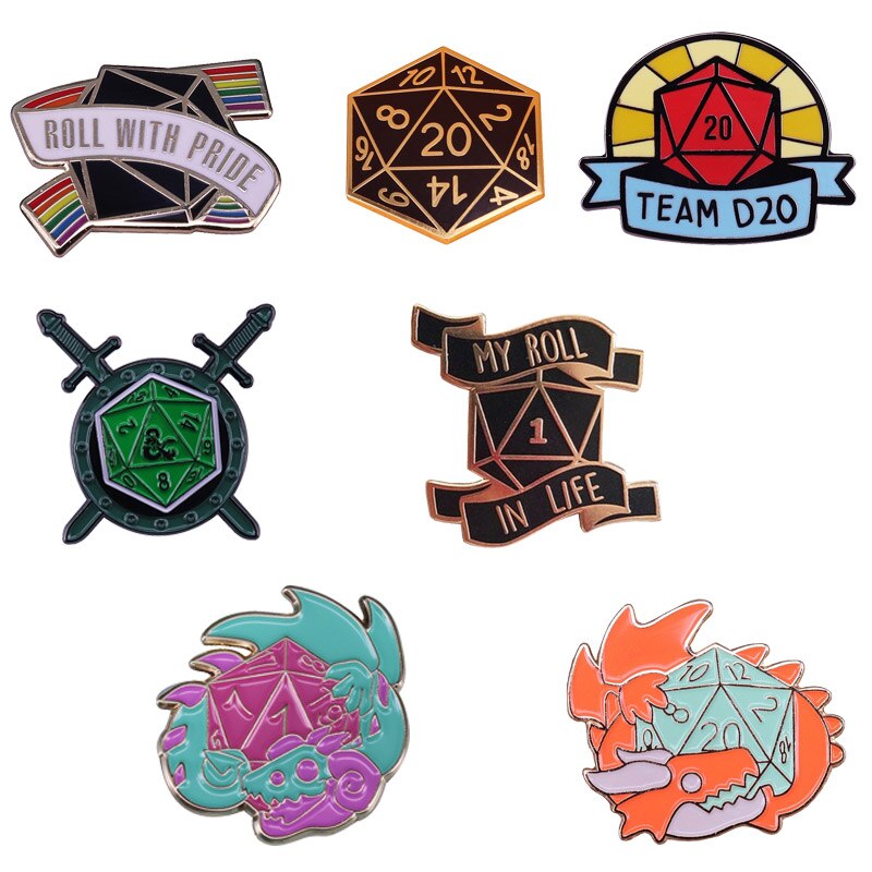 D20 kostka emaliowana szpilka RPG gamer biżuteria maniak nerdy prezent: 08
