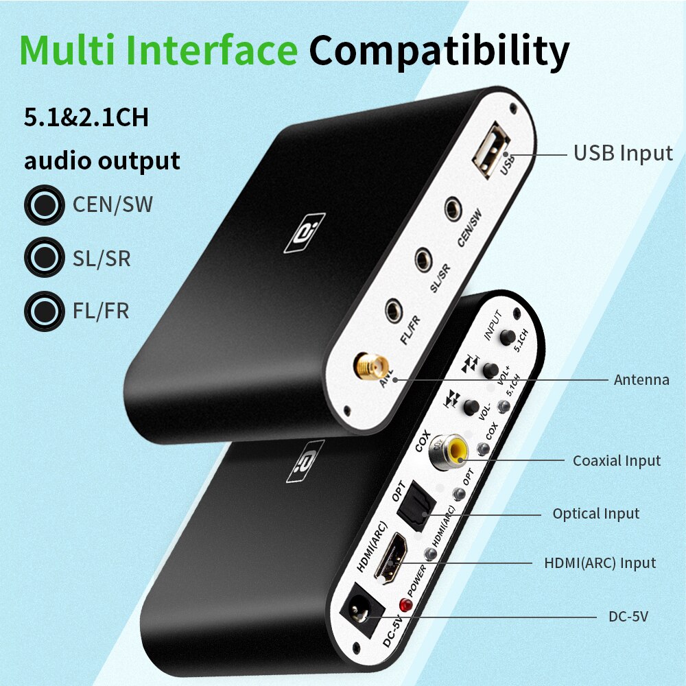 Décodeur Audio DA615H 5.1CH, récepteur Bluetooth 5.0, adaptateur Audio sans fil DAC, AC3 DTS Coaxial optique U Play, HDMI ARC 3.5mm RCA