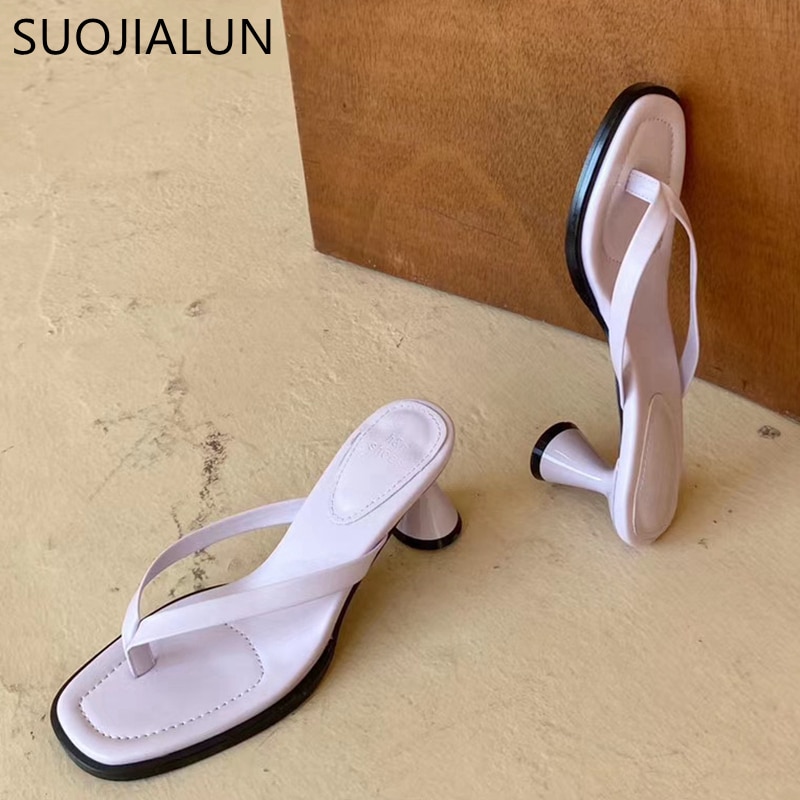 Suojialun sommar kvinnor smalband flip flop högklackat tofflor kvinnliga peep toe sandaler för klänning skor tofflor