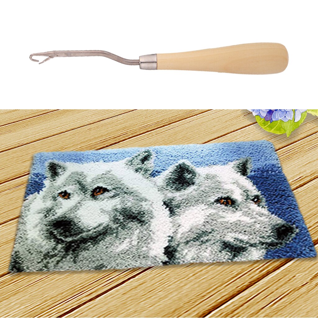 Two Wolf Latch Hook Rug Kit For Boys Embroidery Cushion Wooden Crochet Hook