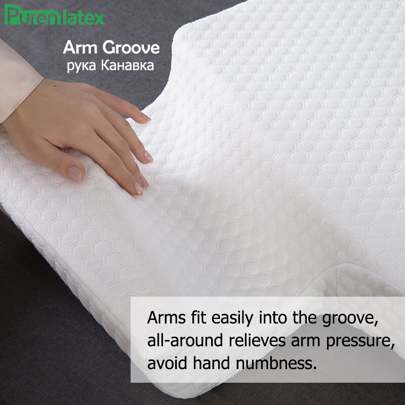 Gomma Piuma di Memoria di Purenlatex Coppia Braccio Cuscino Cuscino per Dormire Nessuna Pressione Traversina Laterale per il Collo e Dolore Alla Spalla Multifunzionale
