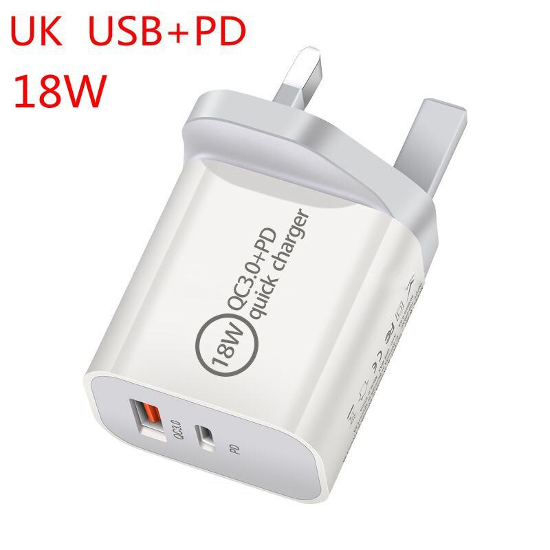 Für iPhone 12 Mini 11 Profi XR XS Max Samsung Xiaomi 18W PD Typ C USB Schnelle Ladegerät Energie Zauberstab Telefon Adapter uns EU UK 20W Schnell: 18W UK