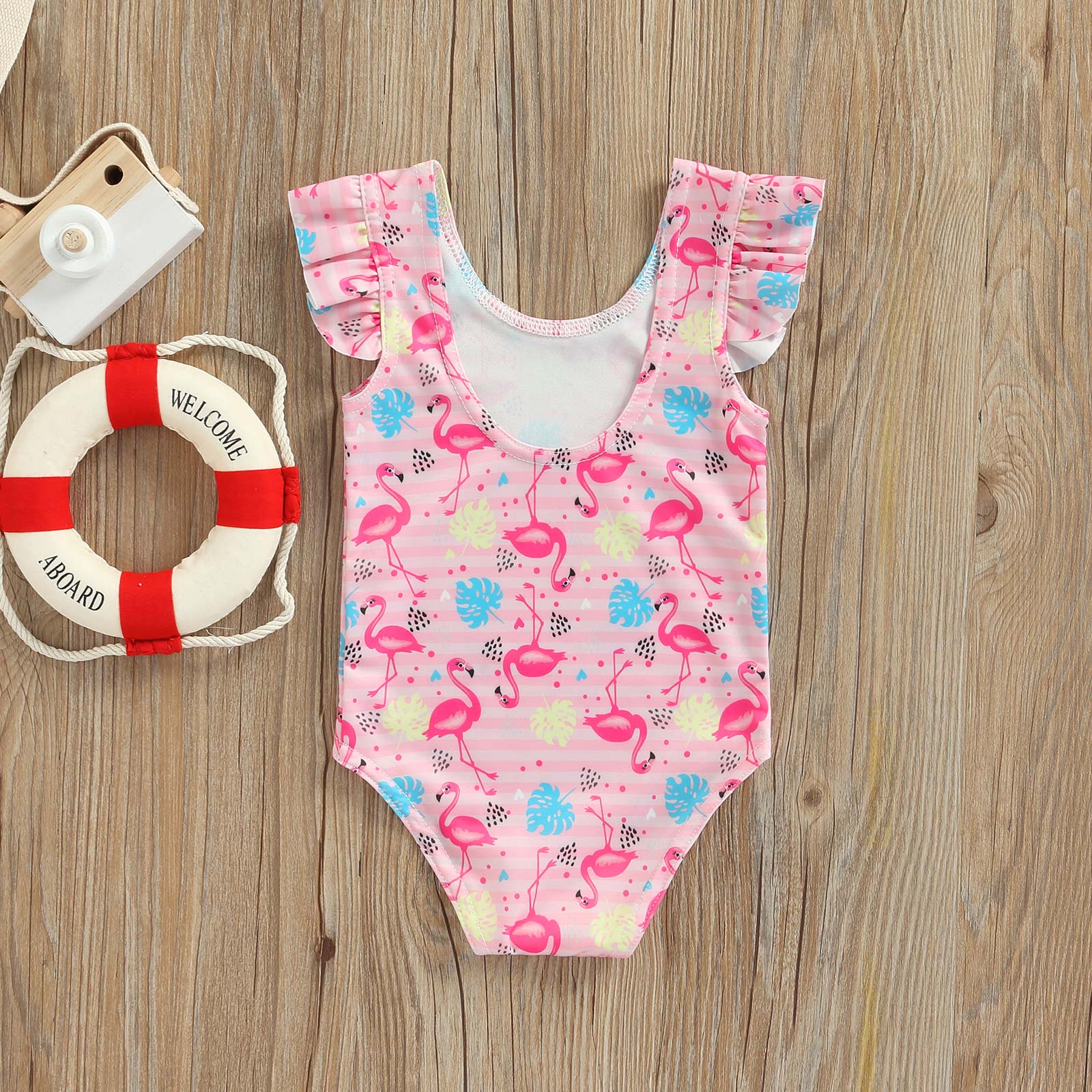 Bañador de flamenco a rayas para niños pequeños, ropa de playa, trajes de baño, D01