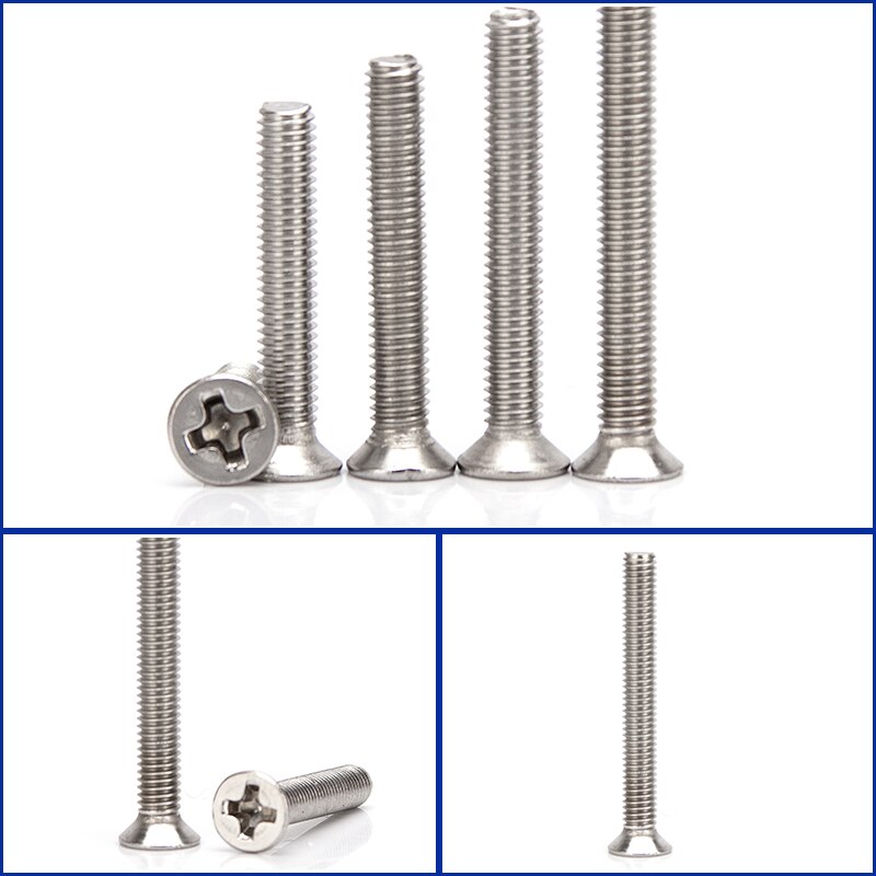 304 Stainless Steel Phillips Countersunk Screws Flat Head Screw M5 Cross Recessed Bolt Length 6mm-70mm